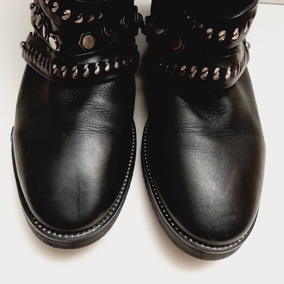 L.A.M.B. Tessa Moto Short Ankle Stud Boots Slip-On Genuine Leather Black Sz 6 M - Picture 7 of 16